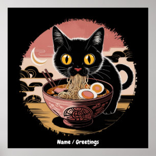 Grappige Kawaii Kat Eten Ramen Noodles Schattigee  Poster