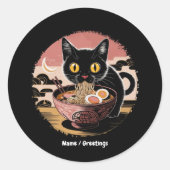 Grappige Kawaii Kat Eten Ramen Noodles Schattigee  Ronde Sticker (Voorkant)