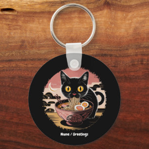 Grappige Kawaii Kat Eten Ramen Noodles Schattigee Sleutelhanger