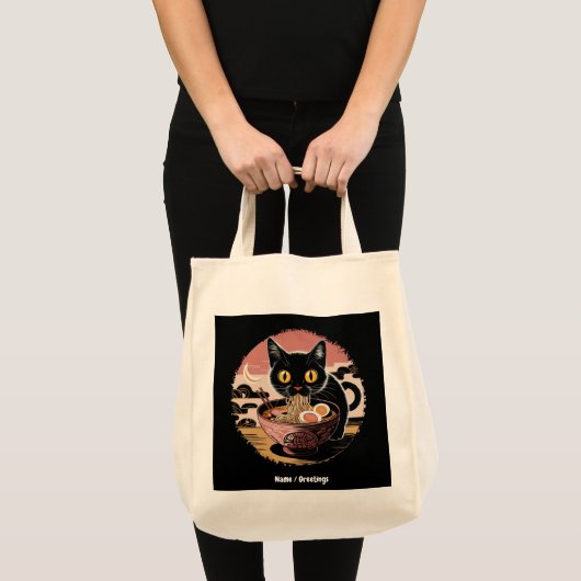 Grappige Kawaii Kat Eten Ramen Noodles Schattigee Tote Bag (Voorkant (product))