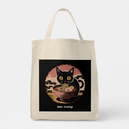 Grappige Kawaii Kat Eten Ramen Noodles Schattigee Tote Bag (Achterkant)
