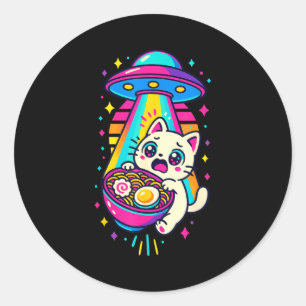 Grappige Kawaii Kat Ramen Ufo Japanse Anime Vrouwe Ronde Sticker