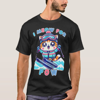 Grappige Kawaii kat skiën Cool anime T-shirt