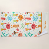 Grappige kawaii kreeften en krabben gepersonalisee strandlaken (Voorkant)