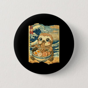 Grappige Kawaii Luiaard Ramen Noedel Kom Japanse G Ronde Button 5,7 Cm