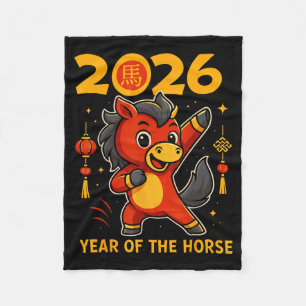 Grappige Kawaii Maan- 2026 Jaar Van Het Paard Chin Fleece Deken