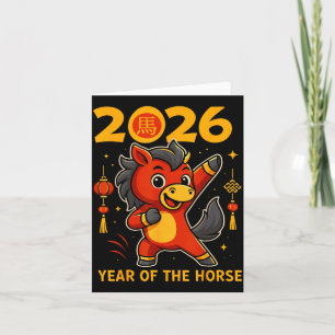 Grappige Kawaii Maan- 2026 Jaar van het Paard Chin Kaart