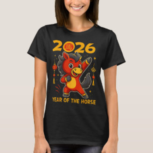 Grappige Kawaii Maan- 2026 Jaar van het Paard Chin T-shirt