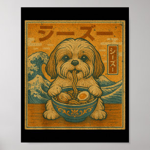 Grappige Kawaii Ramen Japanse Noedels Shih Tzu Eet Poster