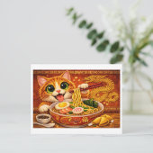 Grappige Kawaii Ramen Noodle Kat Kunst             Briefkaart (Staand voorkant)