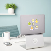 Grappige kawaii-stijl set sticker (Laptop op bureau)