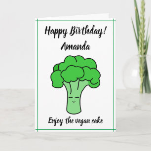 Grappige Kawaii White Vegan Broccoli Verjaardag Kaart