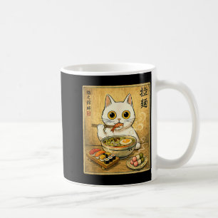 Grappige Kawaii Witte Kat Ramen Sushi Japans Eten Koffiemok