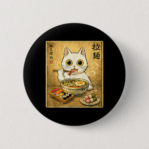 Grappige Kawaii Witte Kat Ramen Sushi Japans Eten Ronde Button 5,7 Cm