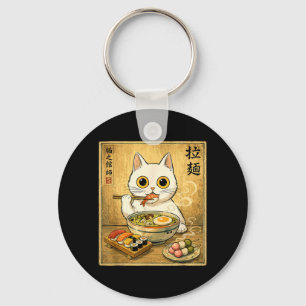 Grappige Kawaii Witte Kat Ramen Sushi Japans Eten Sleutelhanger