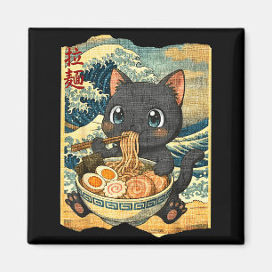 Grappige Kawaii Zwarte Kat Ramen Noedel Kom Japans Magneet