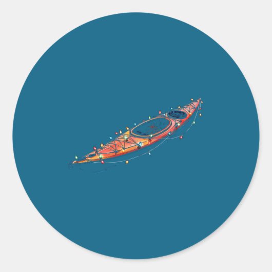 Grappige Kayak Kerst Grafische Lichten Liefhebber  Ronde Sticker (Voorkant)