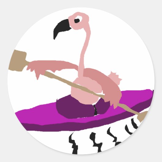 Grappige Kayaking Flamingo Ronde Sticker (Voorkant)