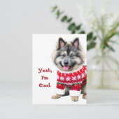 Grappige Keeshond in Kersttrui Feestdagenkaart (Staand voorkant)
