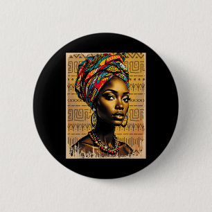 Grappige Kente Doek Hoofd Wrap Afro-Amerikaanse Vr Ronde Button 5,7 Cm