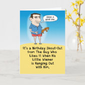 Grappige kerel met kleine Wiener verjaardag Kaart (Gele Bloem)