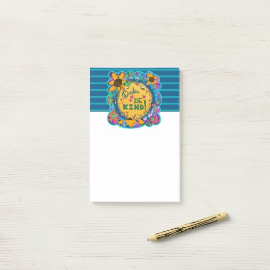 Grappige kerel wees vriendelijk bloemige vriendeli post-it® notes (Op bureau)