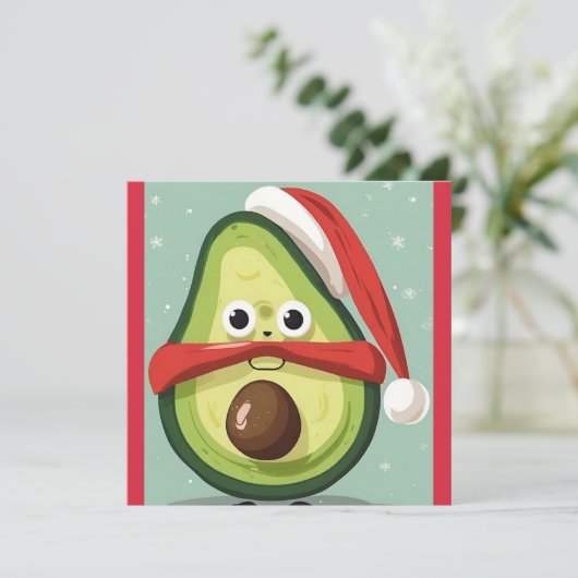 Grappige kerst avocado in Santa Hat en Sjaal Feestdagenkaart (Staand voorkant)