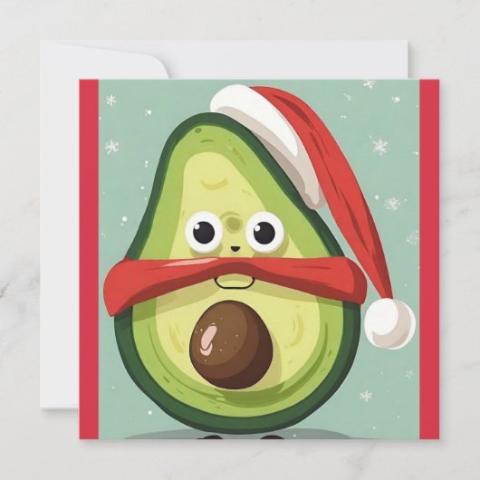 Grappige kerst avocado in Santa Hat en Sjaal Feestdagenkaart (Voorkant)