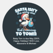 Grappige kerst Baby zwangerschapsaankondiging Ronde Sticker (Voorkant)