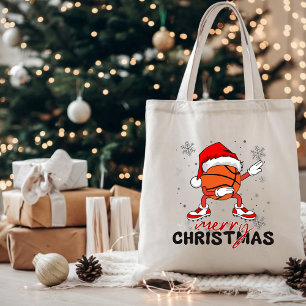 Grappige kerst basketbal dabbing tote bag
