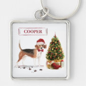 Grappige Kerst Beagle met Boom Sleutelhanger (Voorkant)