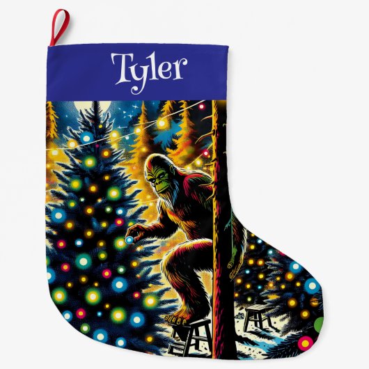 Grappige kerst Bigfoot gepersonaliseerd Grote Kerstsok (Voorkant)