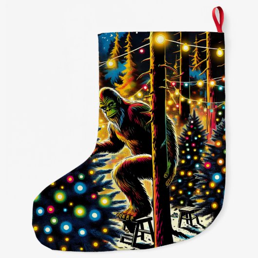 Grappige kerst Bigfoot gepersonaliseerd Grote Kerstsok (Achterkant)