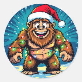 Grappige kerst Bigfoot Sasquatch Ronde Sticker