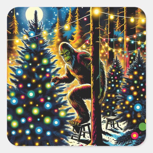 Grappige kerst Bigfoot Vierkante Sticker (Voorkant)