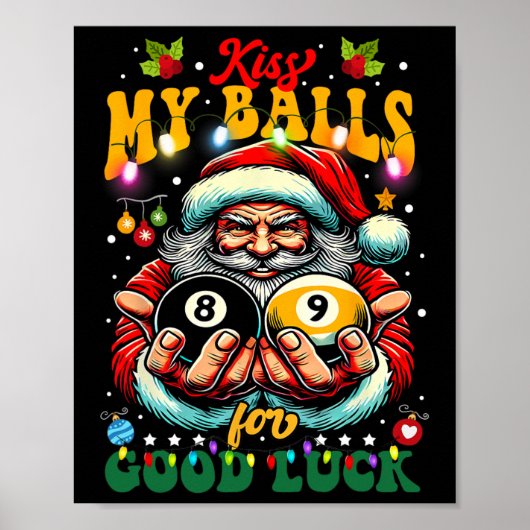 Grappige kerst biljart kus mijn voor geluk poster (Voorkant)