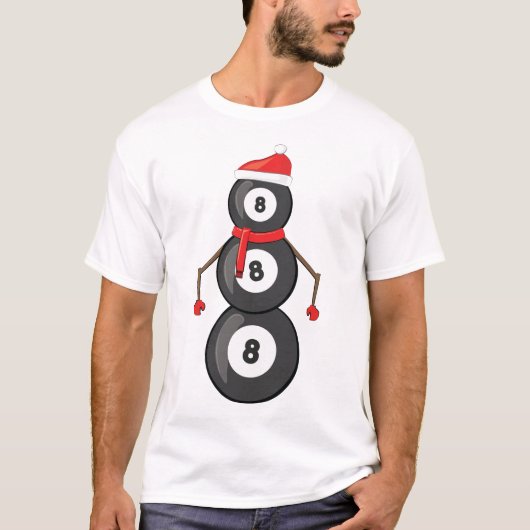 Grappige Kerst Biljartballen Sneeuwman T-shirt (Voorkant)