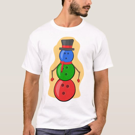 Grappige Kerst Bowling Sneeuwman T-shirt (Voorkant)