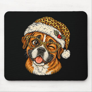 Grappige Kerst Boxer Met Luipaard Kerstman Hoed Cu Muismat