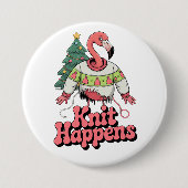 Grappige kerst breien flamingo breien gebeurt ronde button 7,6 cm (Voorkant)