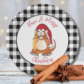 Grappige Kerst Cartoon Cat Santa Hat Vakantie Papieren Bordje