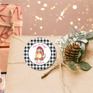 Grappige Kerst Cartoon Cat Santa Hat Vakantie Ronde Sticker