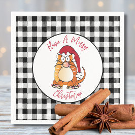 Grappige Kerst Cartoon Cat Santa Hat Vakantie Servet