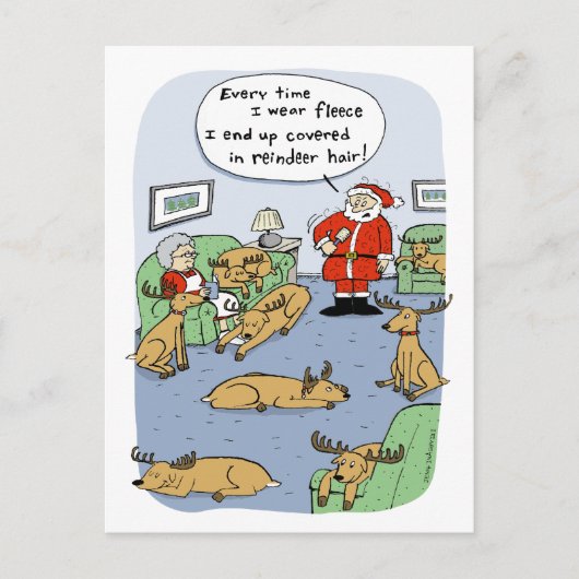 Grappige kerst Cartoon rendier haar en fleece Feestdagenkaart (Voorkant)