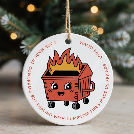Grappige kerst collega dumpster brand keramisch ornament