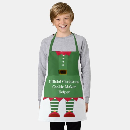 Grappige Kerst Cookie Maker Helper Elf Groen Rood Schort (Gedragen)