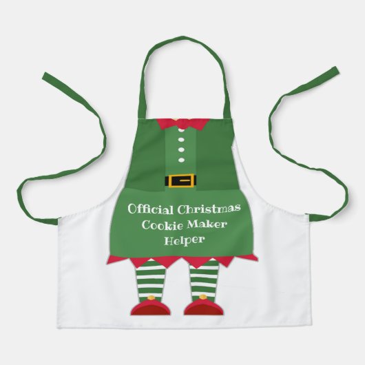 Grappige Kerst Cookie Maker Helper Elf Groen Rood Schort (Voorkant)