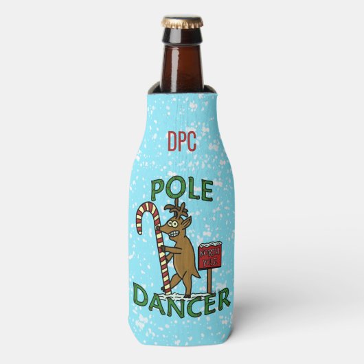Grappige kerst danser rendier pun monogram flesjeskoeler (Fles Voorkant)
