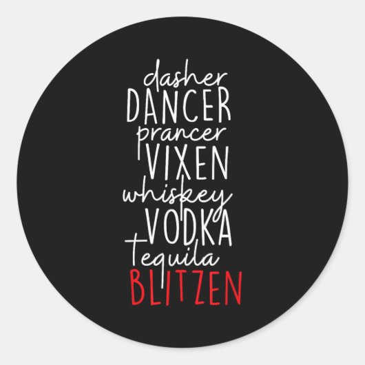 Grappige Kerst Dasher Dancer Prancer Vixen Whiske Ronde Sticker (Voorkant)