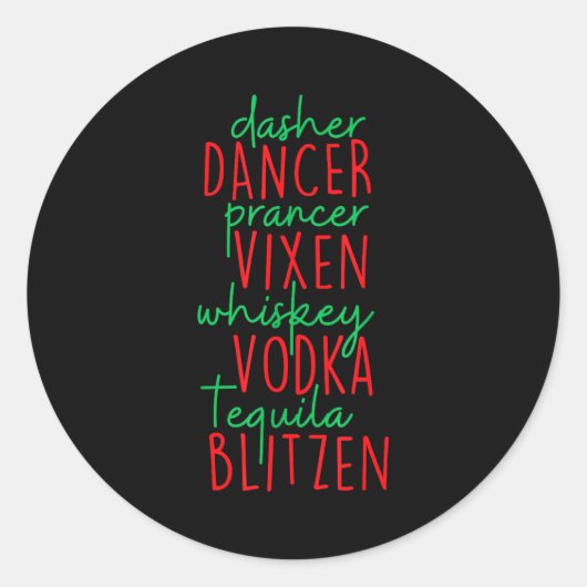 Grappige Kerst Dasher Dancer Prancer Vixen Whiske Ronde Sticker (Voorkant)